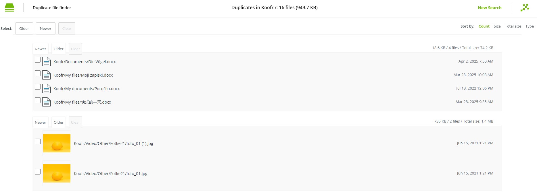 Koofr duplicate file finder
