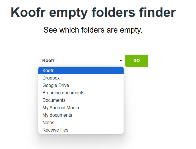 Koofrovo orodje za iskanje praznih map - Koofr empty folder finder