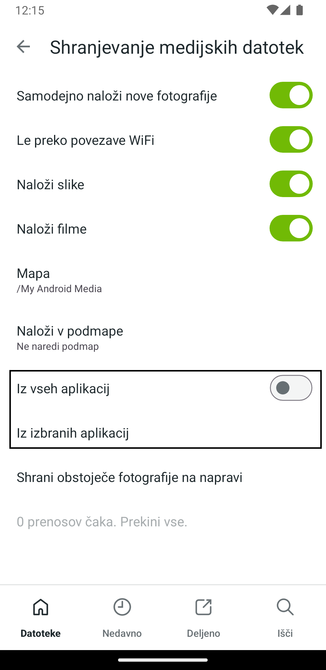 Možnost shranjevanje medijskih datotek v Koofrovi mobilni aplikaciji za Android - vkljuci mape