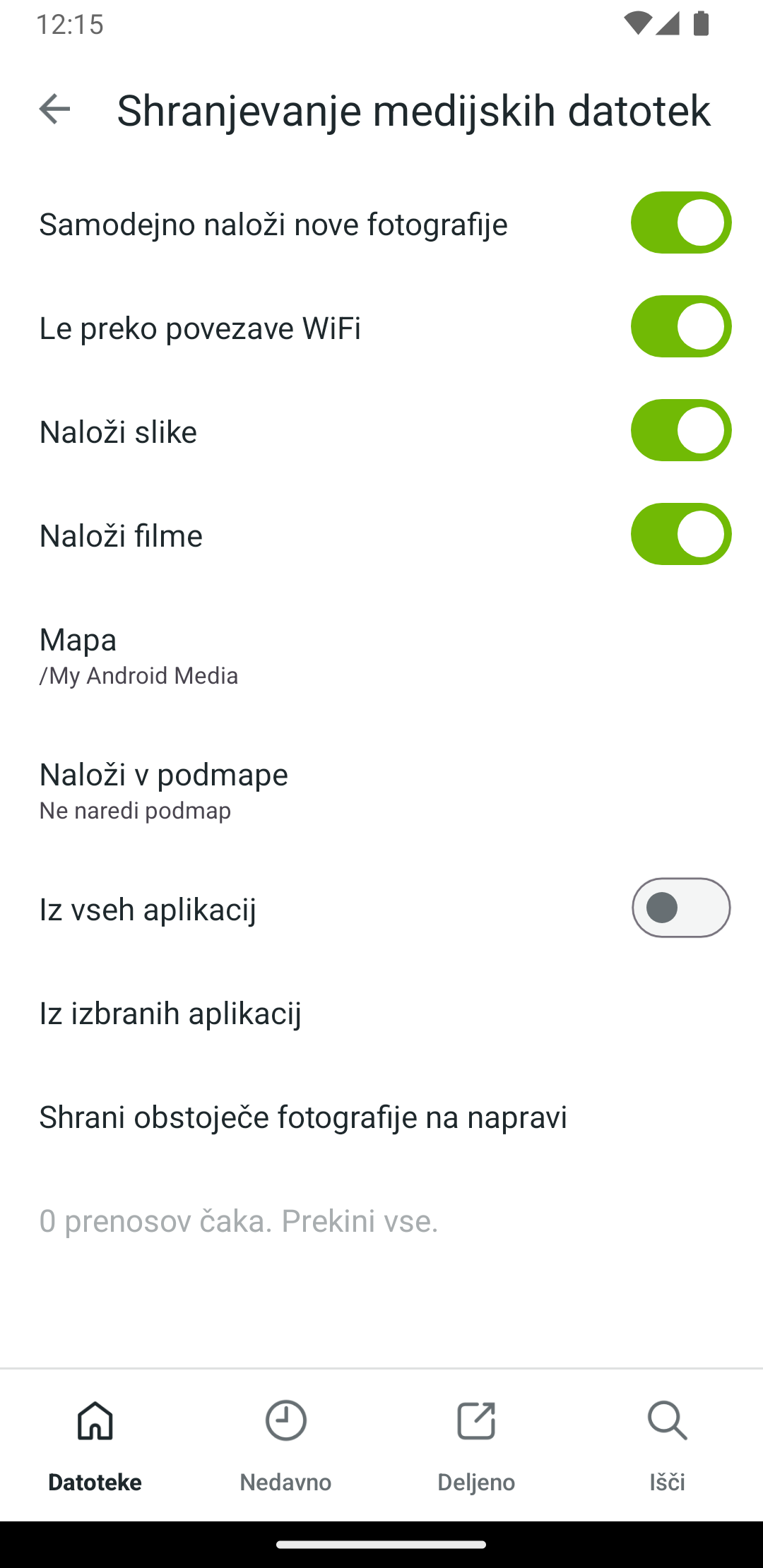 Možnost shranjevanje medijskih datotek v Koofrovi mobilni aplikaciji za Android
