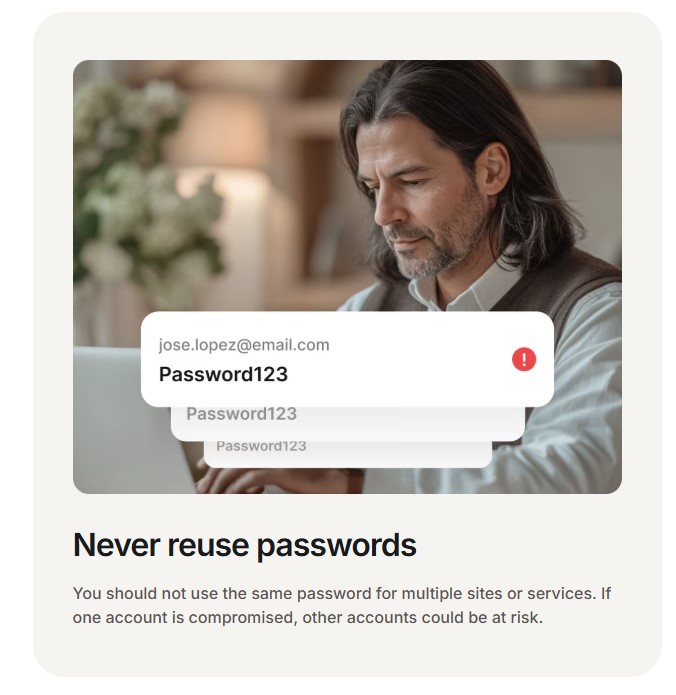 Kampanja Never reuse passwords