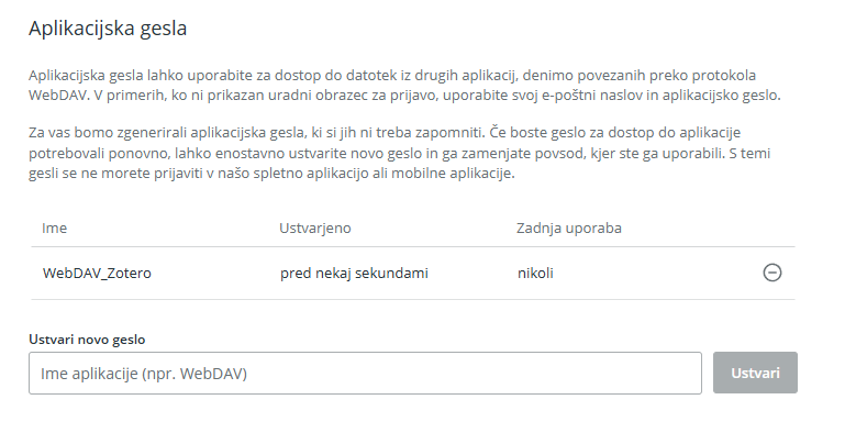Aplikacijska gesla v Koofrovi spletni aplikaciji