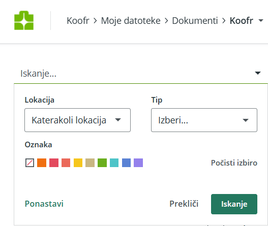 Koofrov iskalnik v spletni aplikaciji