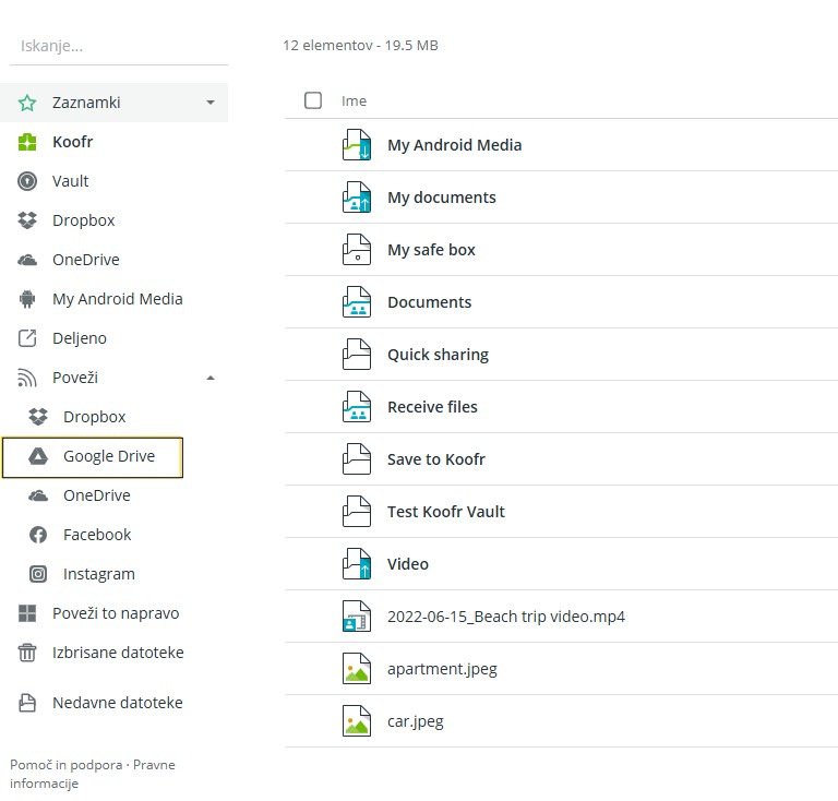 Poveži Google drive in Koofr