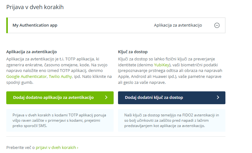 Prijava v dveh korakih v Koofrovi spleti aplikaciji
